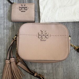 TORY BURCH Leather Tassel Crossbody Bag & Wallet